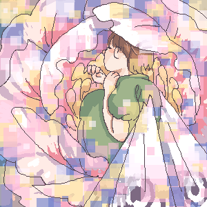 「花で寝る」 イラスト/yaten (じっくりお絵かき掲示板)