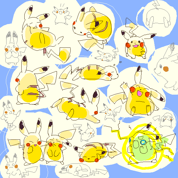 「many pikachu」イラスト/でん (テーマフリーお絵かき掲示板) 02/16 21:35