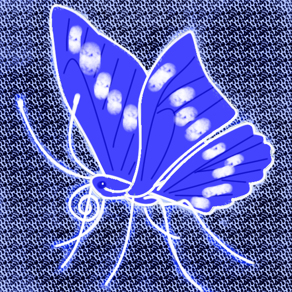 「ガラス細工の青い蝶」 イラスト/ヤッホー (テーマフリーお絵かき掲示板)