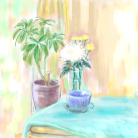 「朝の室内植物」 イラスト/すみさん オリジナルお絵かき掲示板)