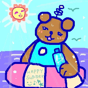 「浮き輪と船と飲み物。」イラスト/すみさん (練習用お絵かき掲示板) 07/08 21:24