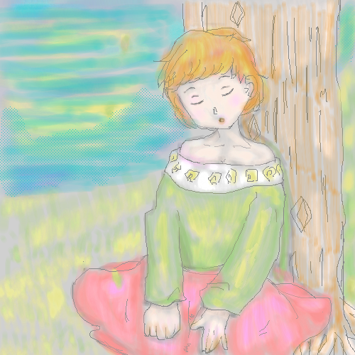 「木陰で休む少女」 イラスト/サボン 女性キャラお絵かき掲示板